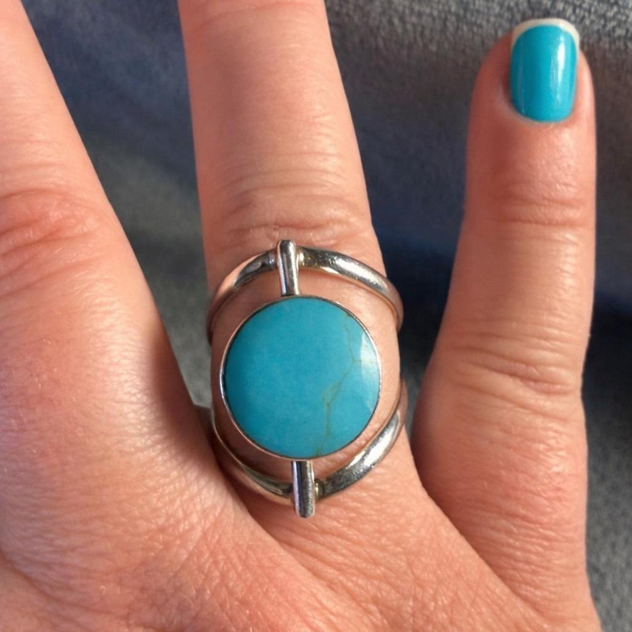 Women's Ring - Silver/Blue – Statement Flip Ring … - image 1