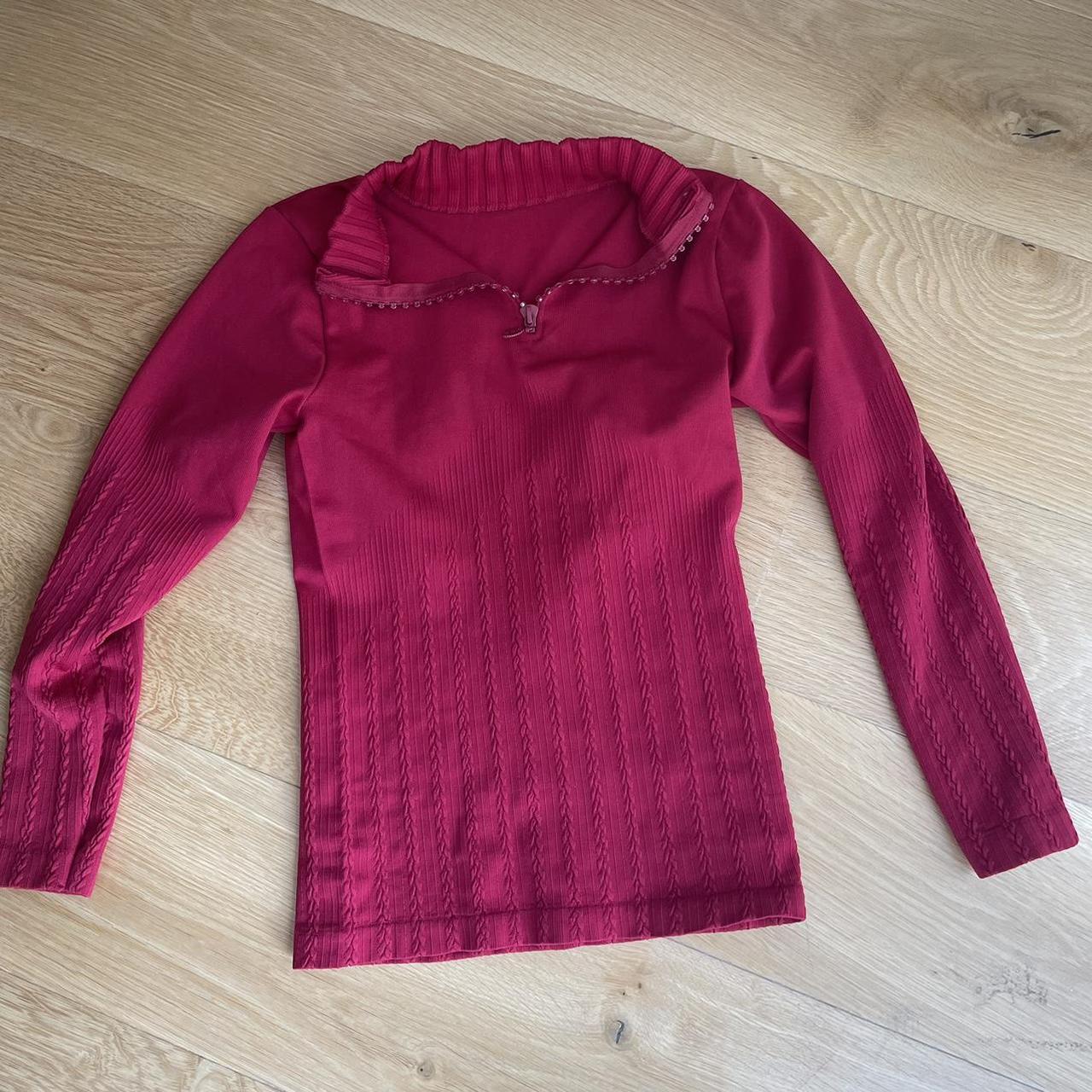 VINTAGE Y2k RED LONGSLEEVE LAYER 1/4 ZIP TOP 🥰 FREE... - Depop