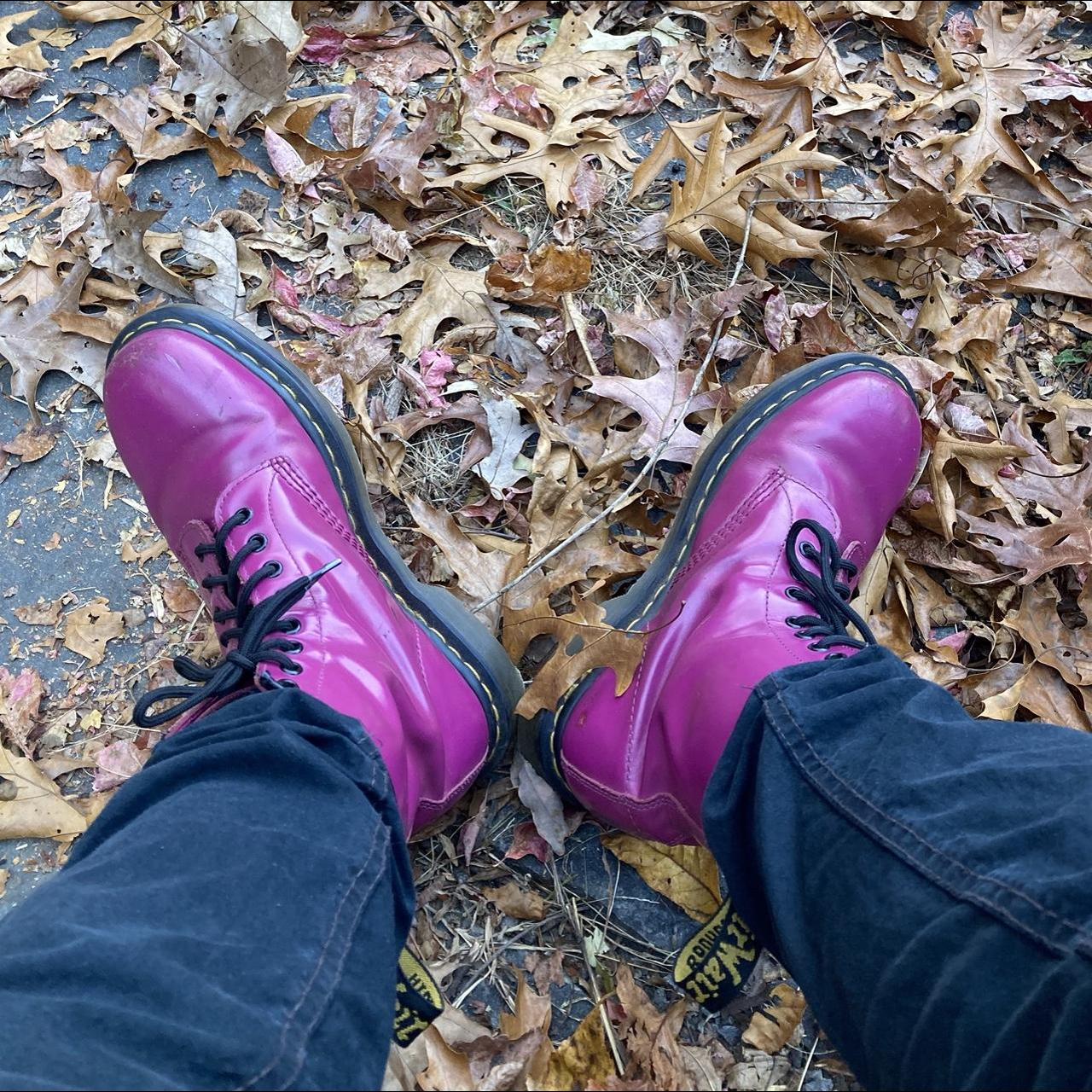 shiny pink doc marten boots that are perfect for any... Depop