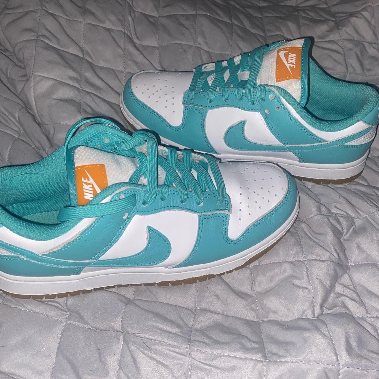 nike teal dunks womens 7.5 men’s 5.5 selling to best... - Depop