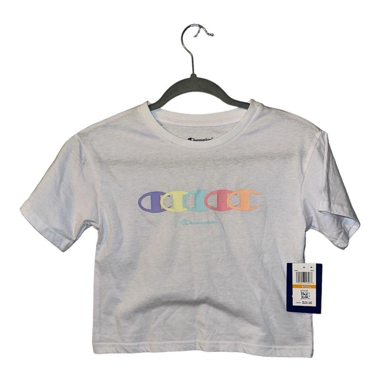 NWT Champion Girls Boxy T Shirt White Multicolor Depop