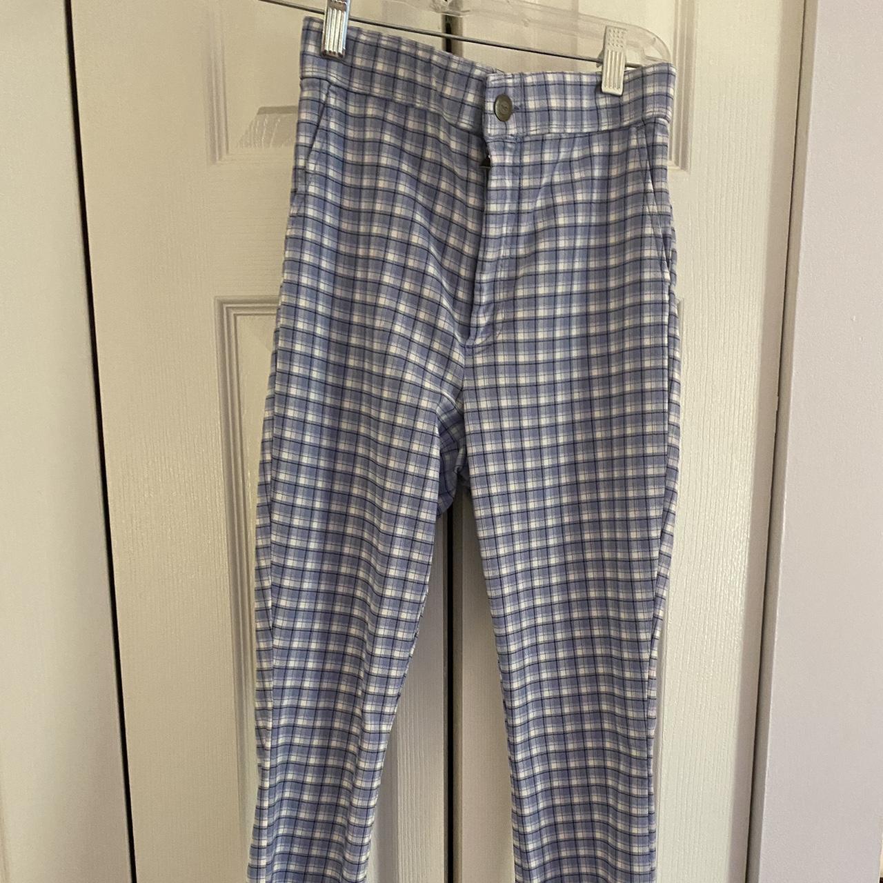 Blue plaid slim fit pants from Hollister. Minimal... - Depop