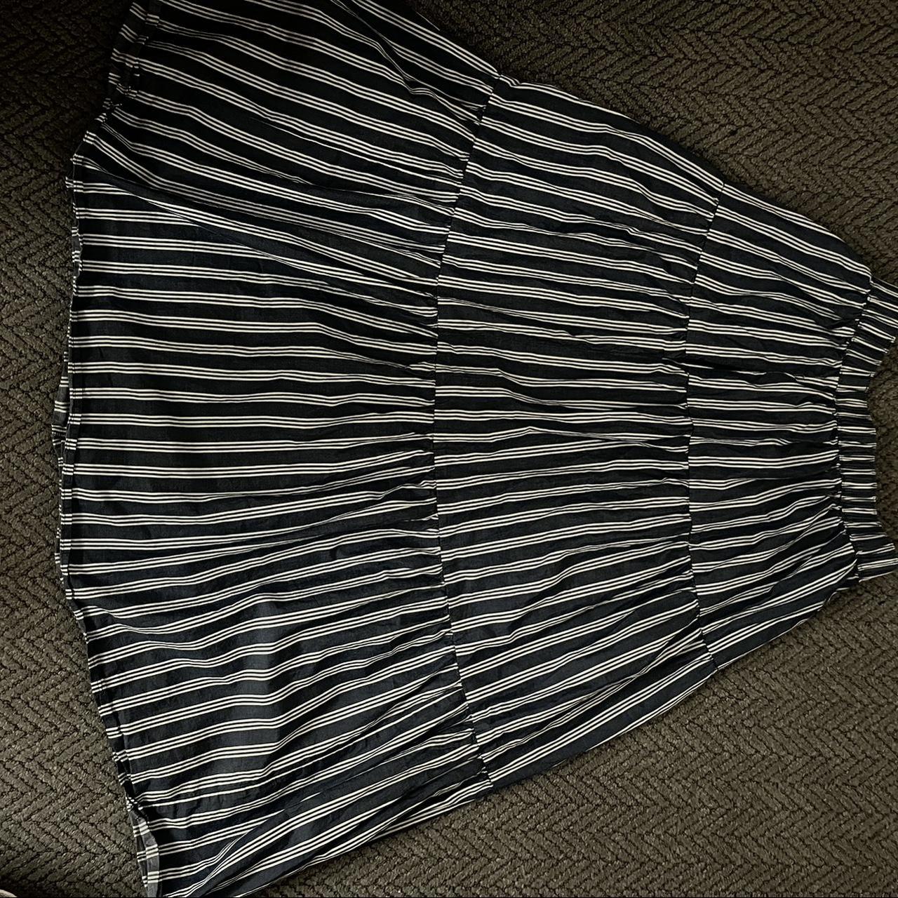 navy and white striped summer skirt worn only a few... - Depop