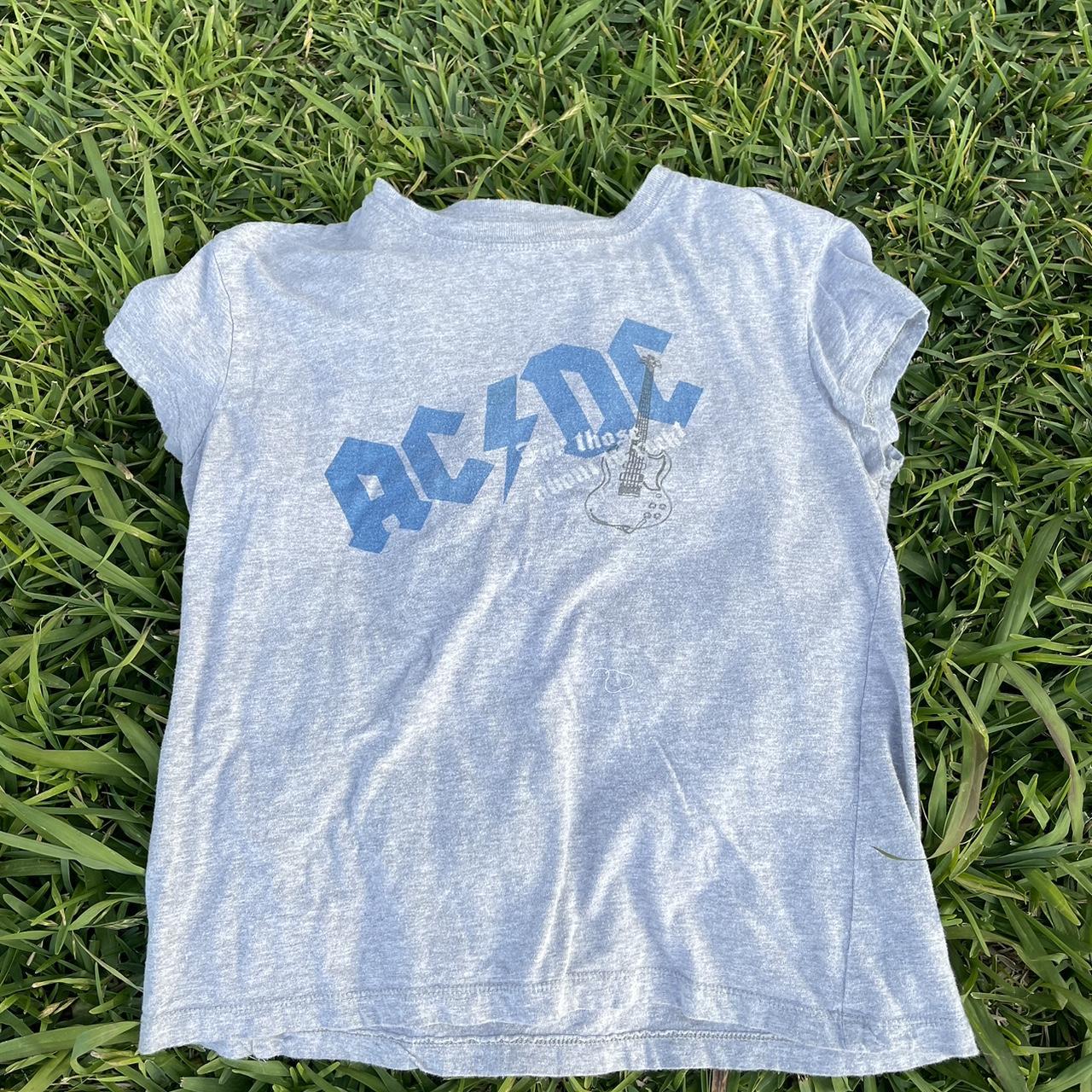VINTAGE ACDC BABY TEE grey baby tee by... - Depop