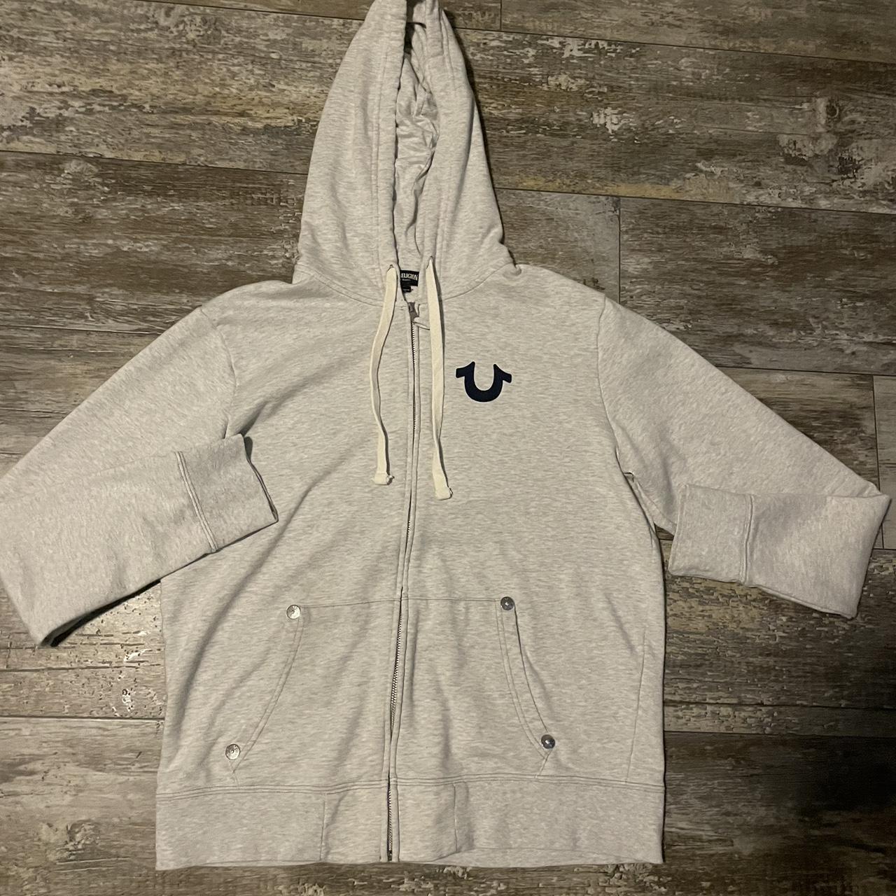 The Classic True Religion Gray Zip Hoodie is a true... - Depop