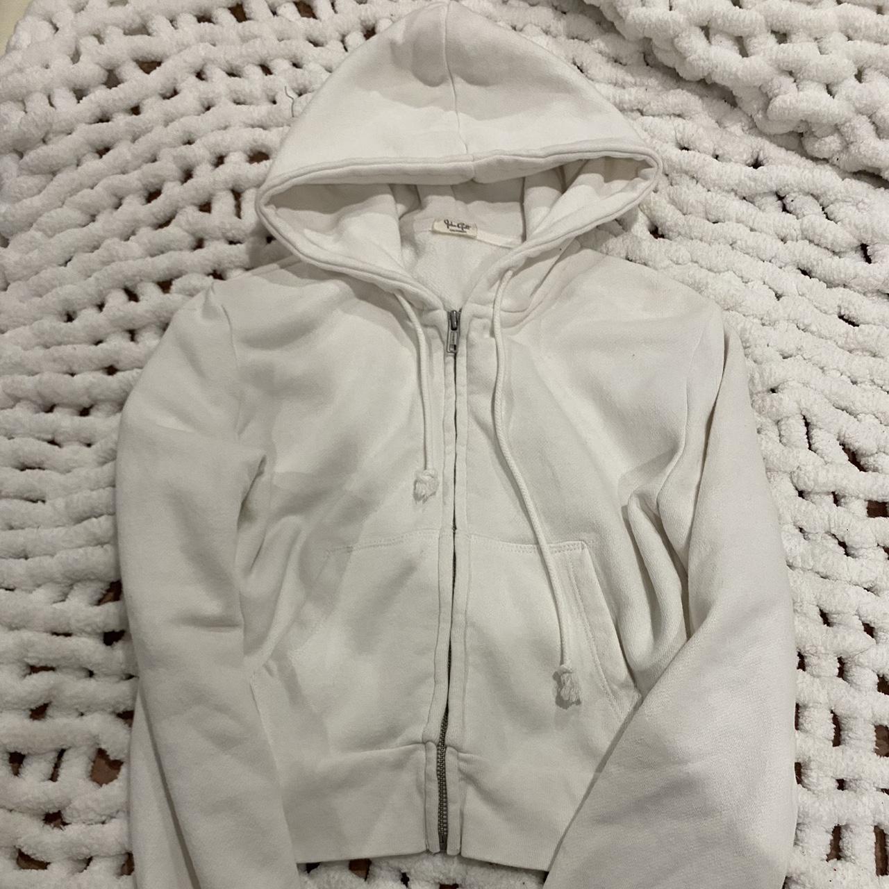 Brandy Melville White Cropped Zipup Hoodie Very... - Depop