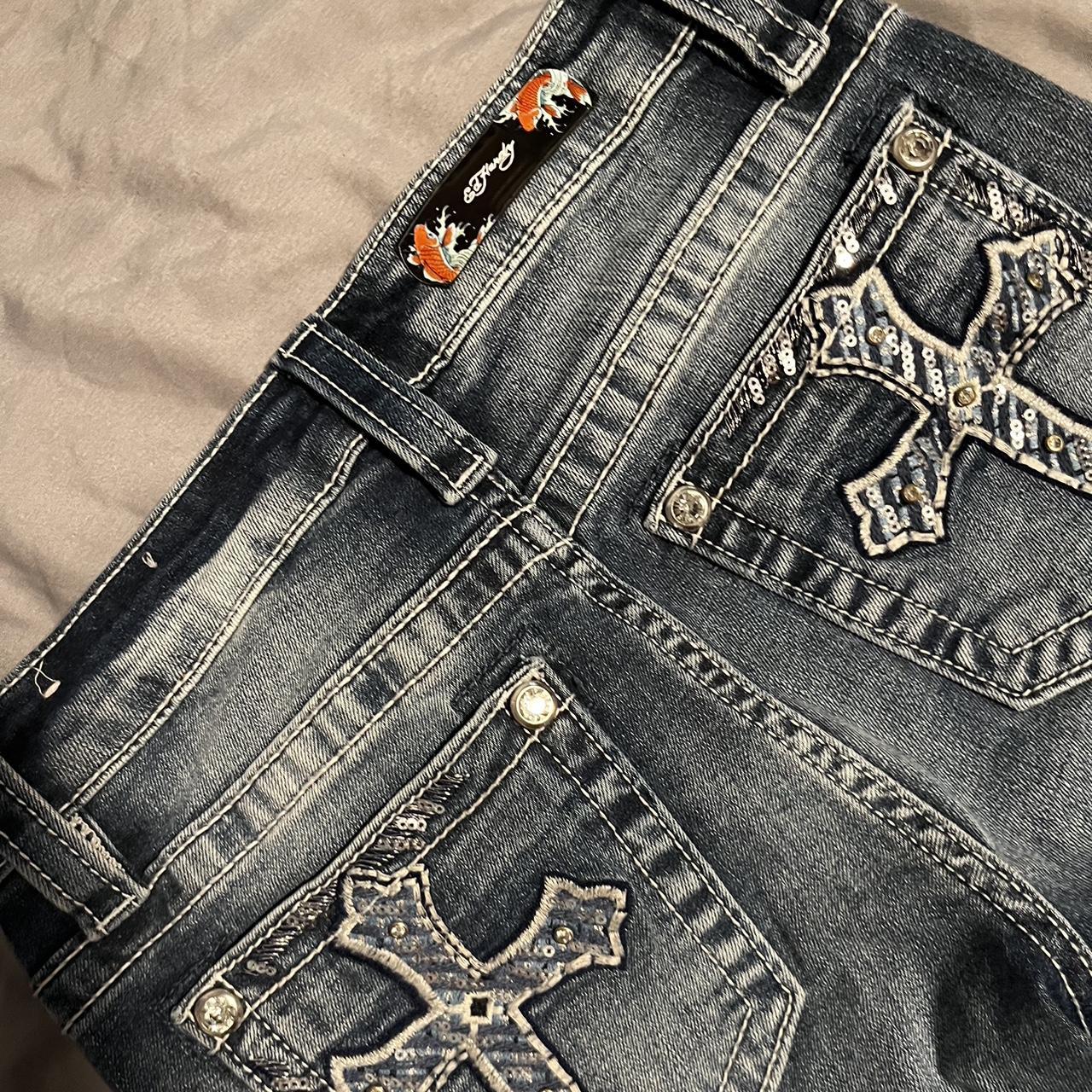 Y2k low rise rhinestone Ed hardy jeans w cross on | Depop