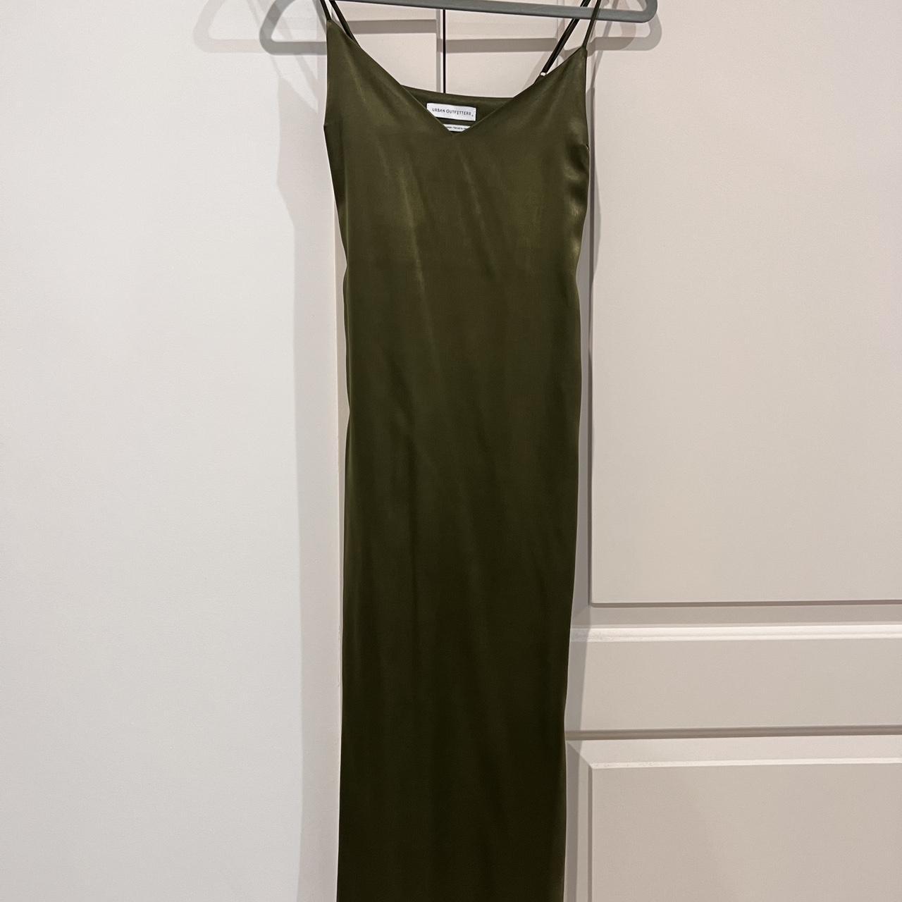 Urban Outfitters green satin midi slip dress size... - Depop