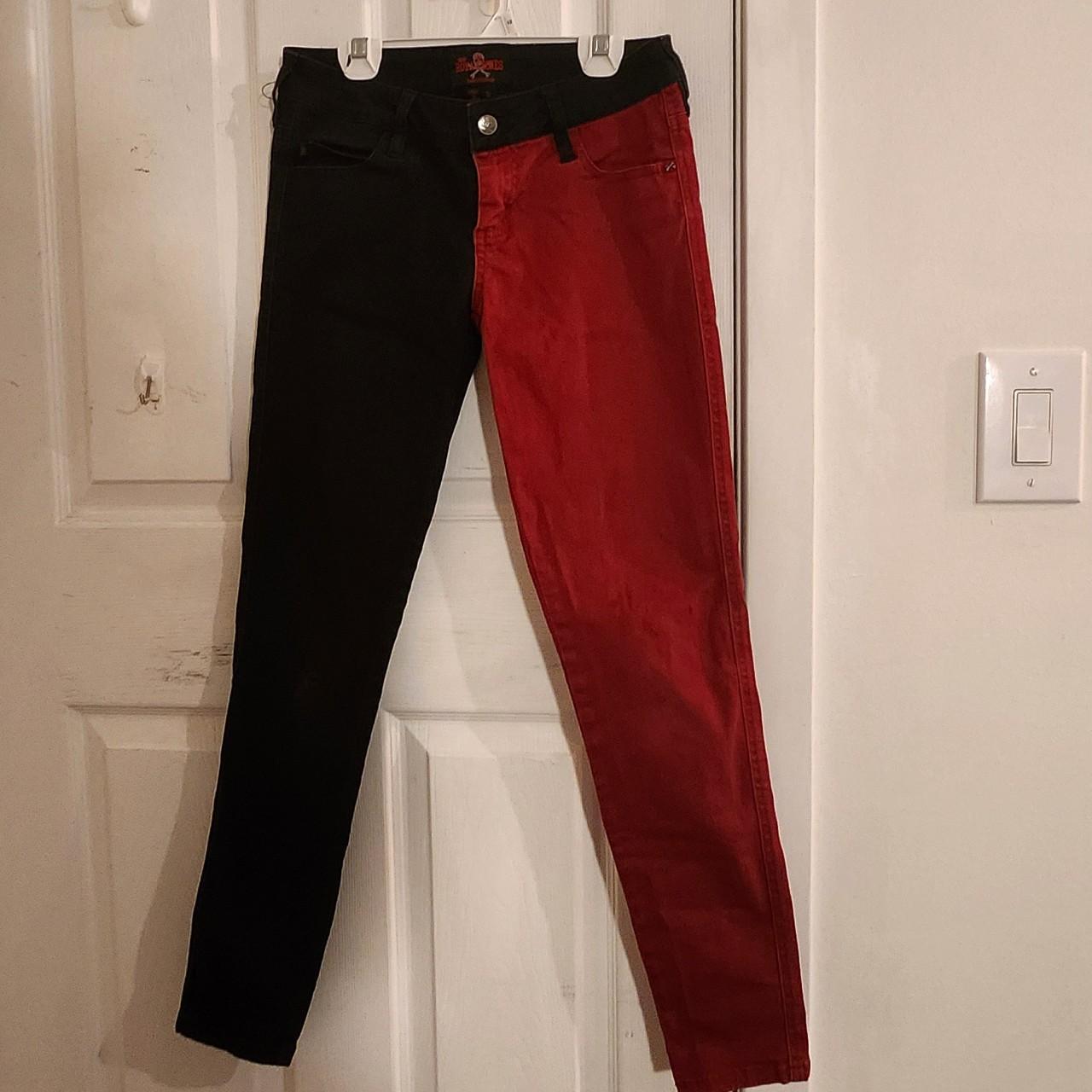 Royal bones split red and black skinny jeans Depop