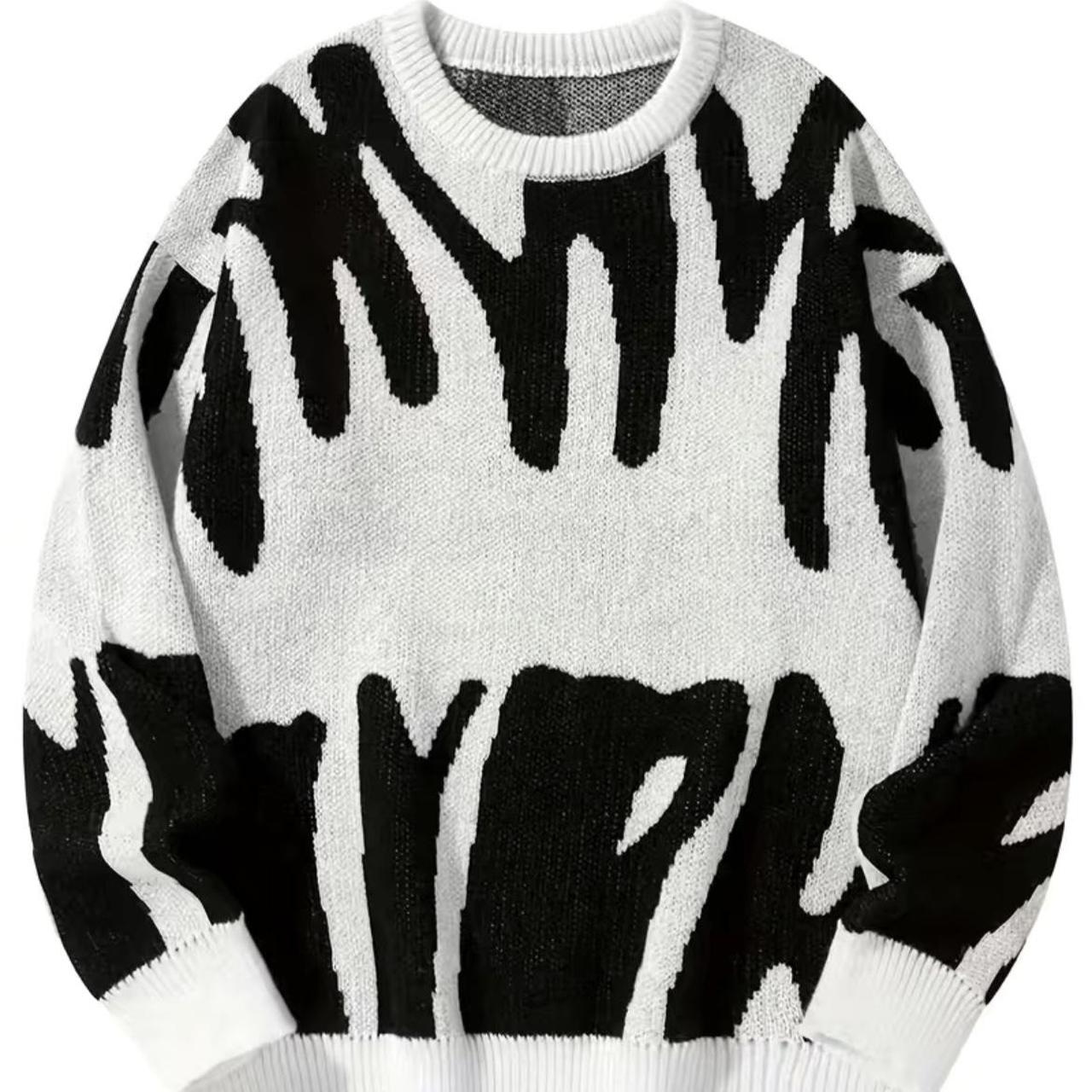 Y2K Graphic Pattern Pullover Sweater 😍, Crew Neck... - Depop