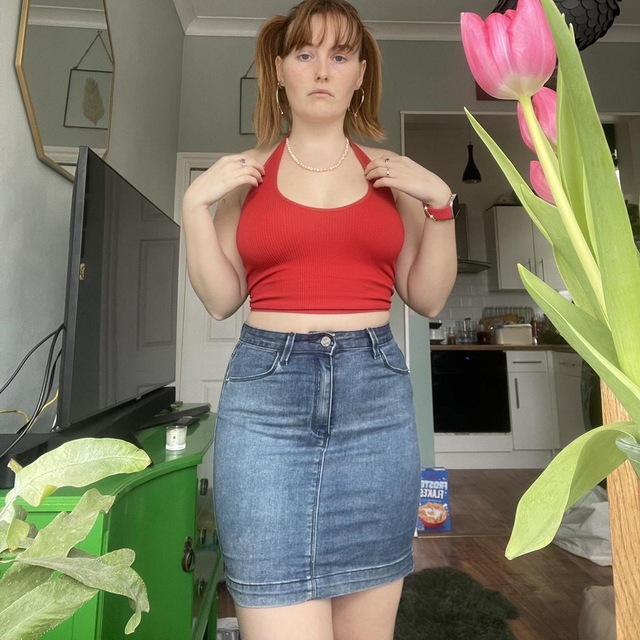 Stretchy Denim Mini Skirt Depop