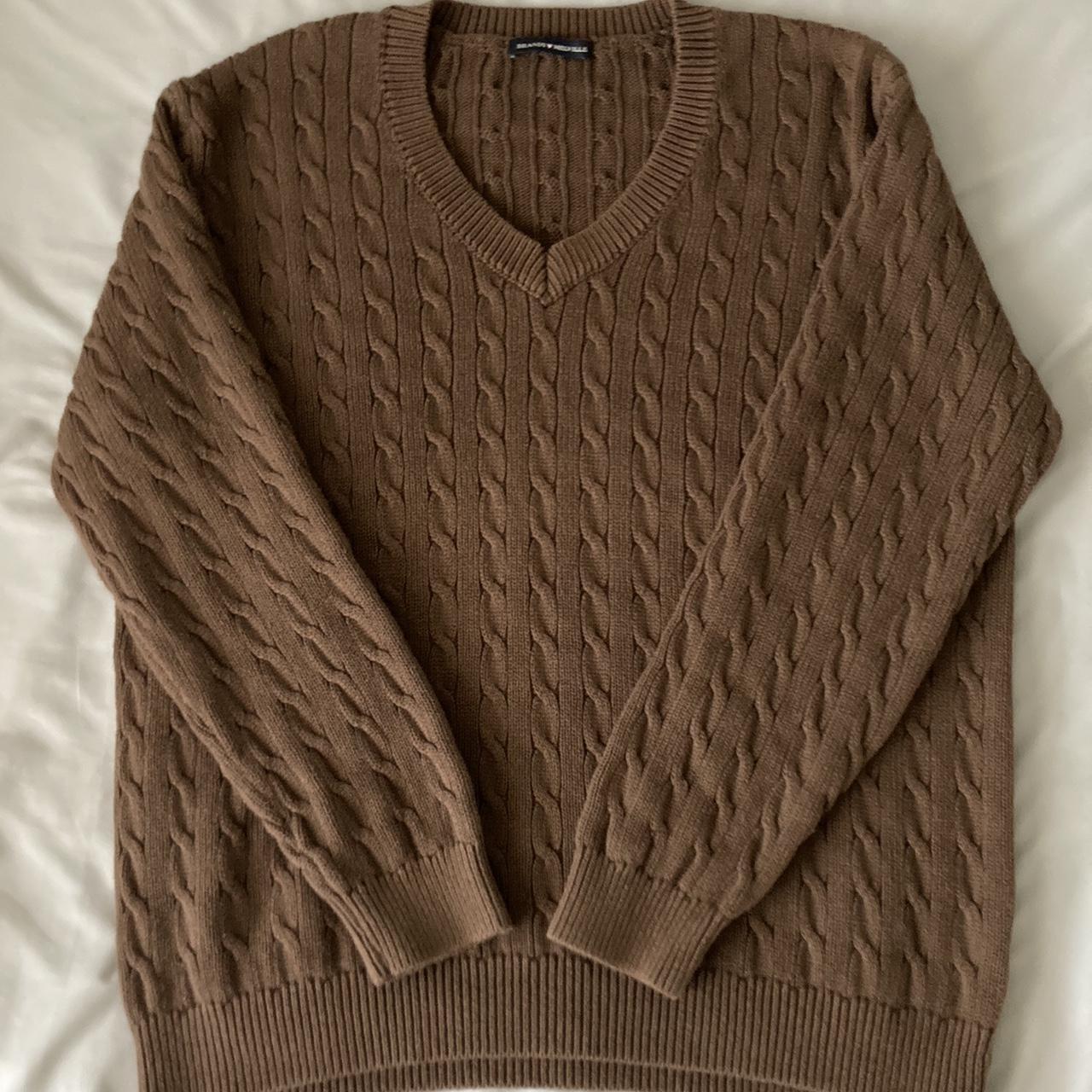 Brandy Melville brown v neck cable knit... Depop