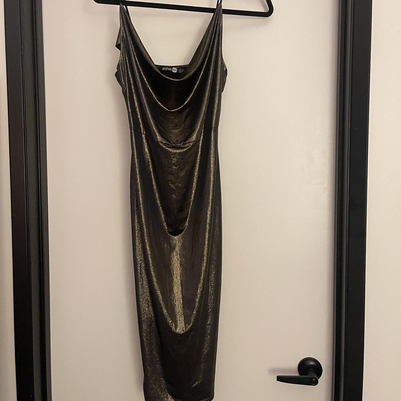 Midi Shiny Metallic Olive Dress-Size L Never Worn... - Depop