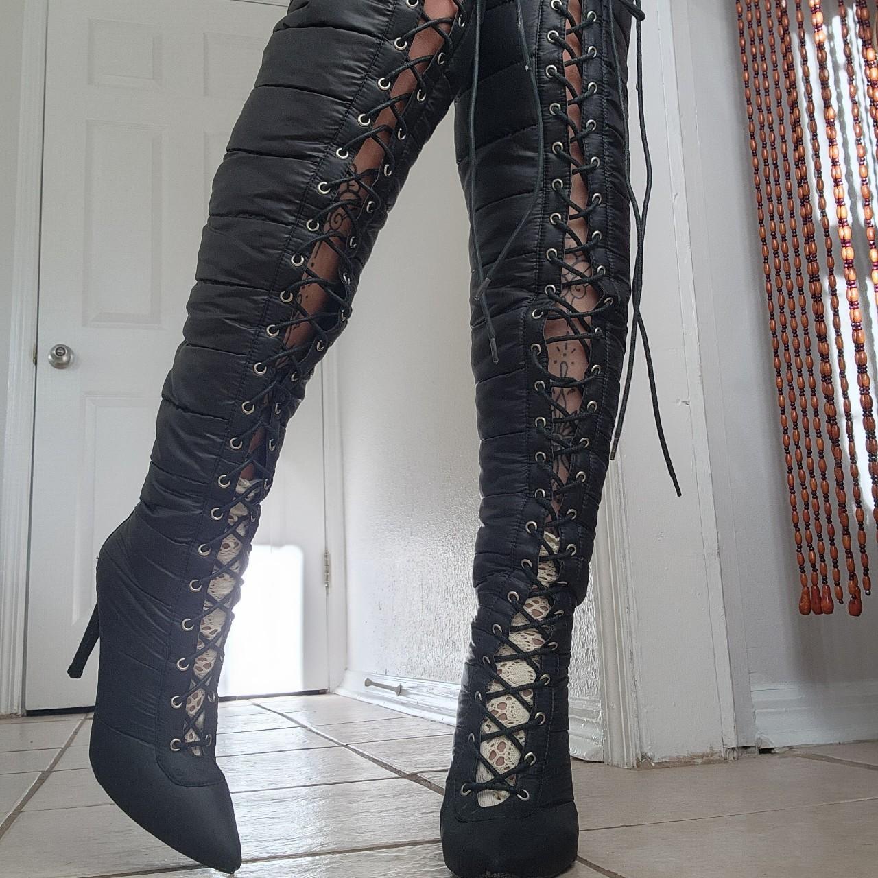 laced up thigh high boots