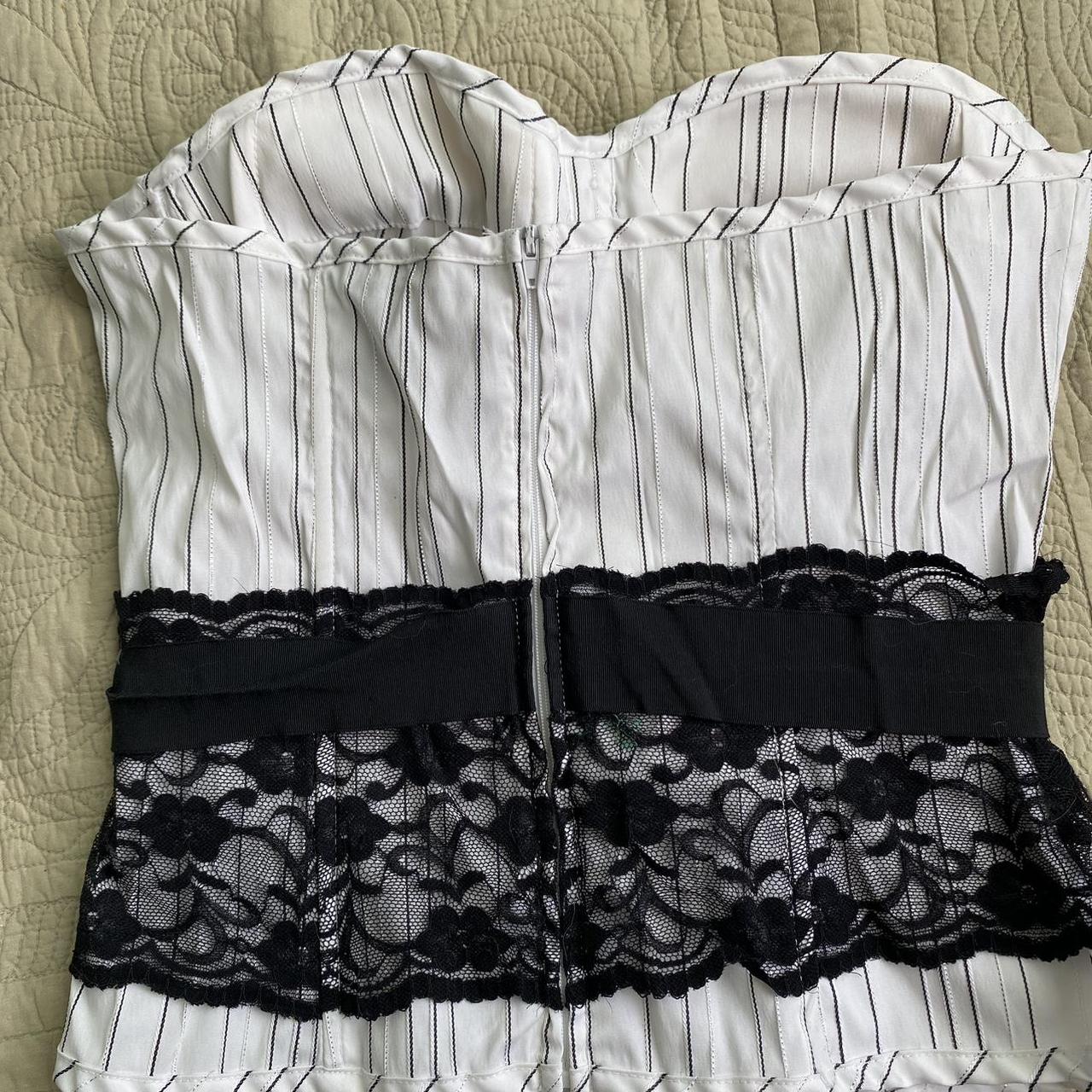 Black and White Corset Bustier with Lace and... Depop
