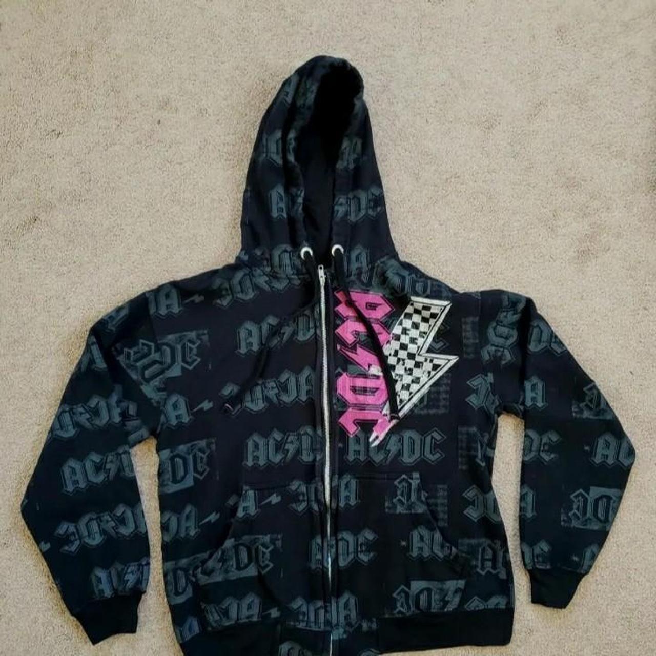 VTG 2008 ACDC Rockware Logo Black Zip Up Hoodie... - Depop