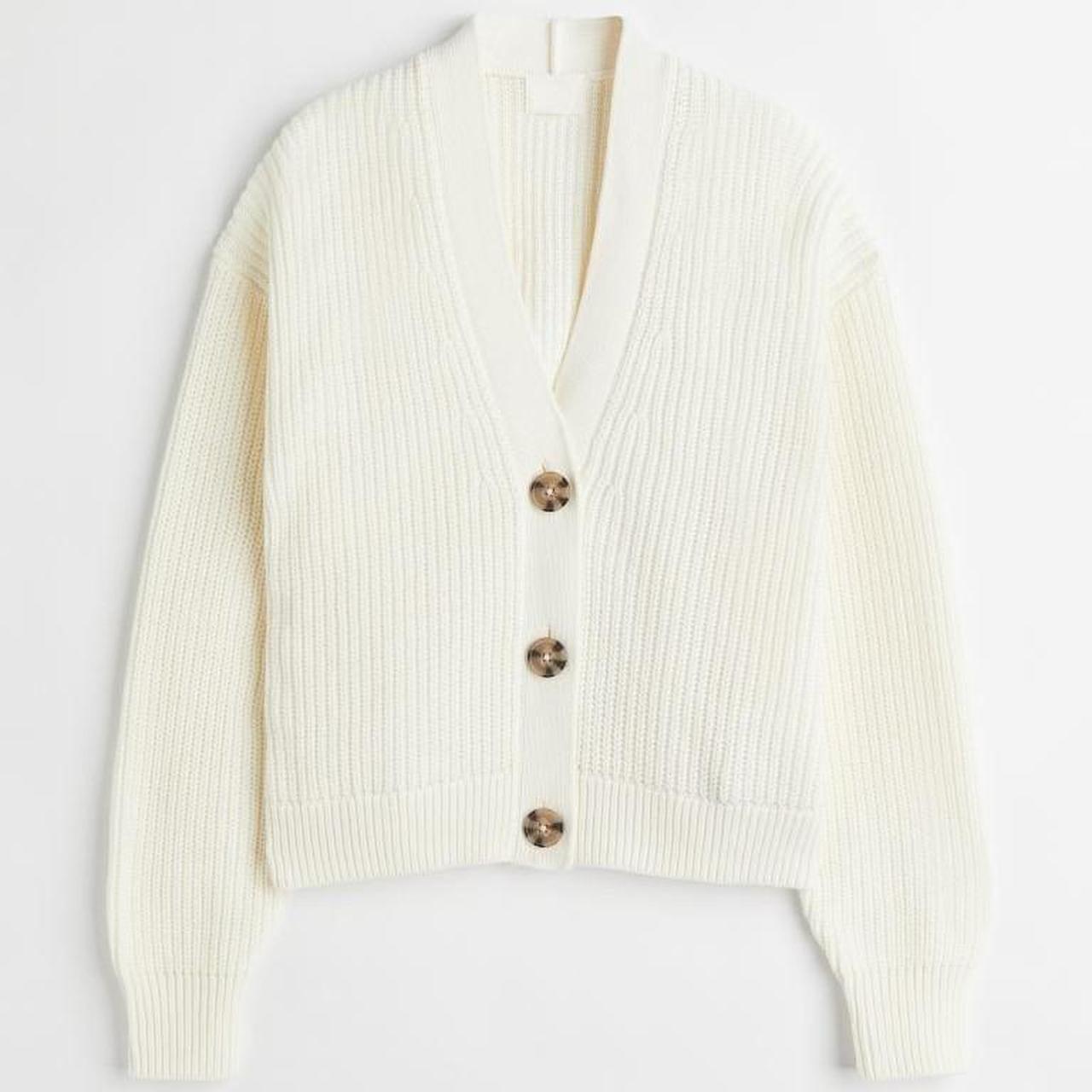 h&m white rib knit cardigan -super comfy and... - Depop