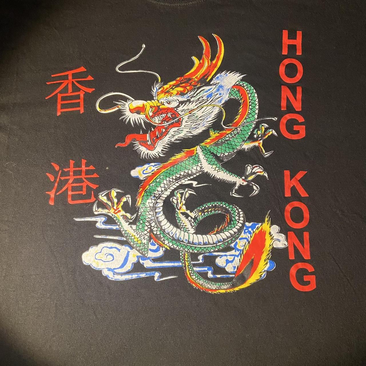 Y2K Dragon Hong Kong Black Shirt Tagged XXL Pit to... Depop
