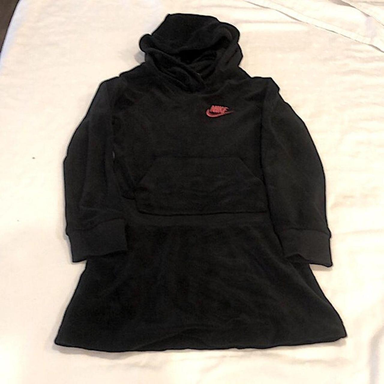 Nike girls velour black hoodie dress red Nike logo. Depop