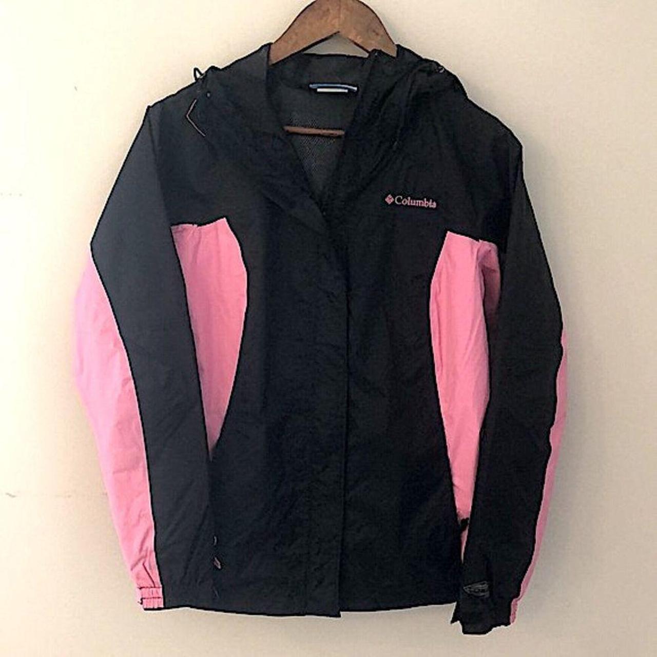 Columbia hoodie jacket pink black zips snaps velcro