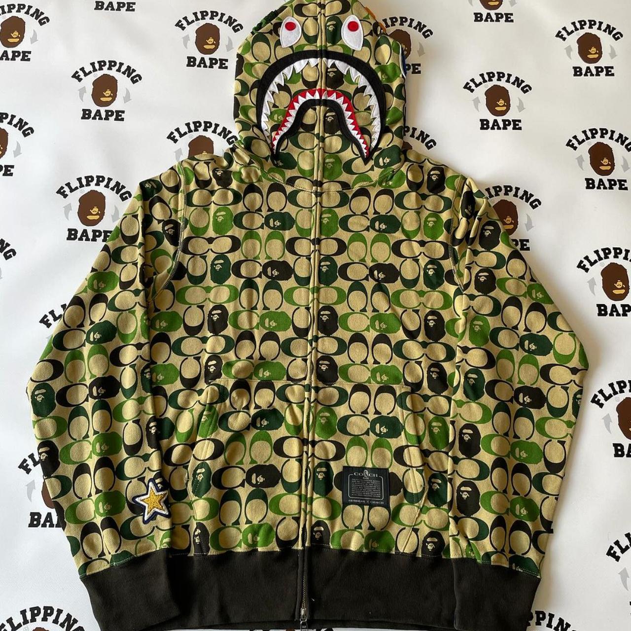 BAPE X COACH SHARK FULL ZIP HOODIE SIZE: M COLOR:... - Depop