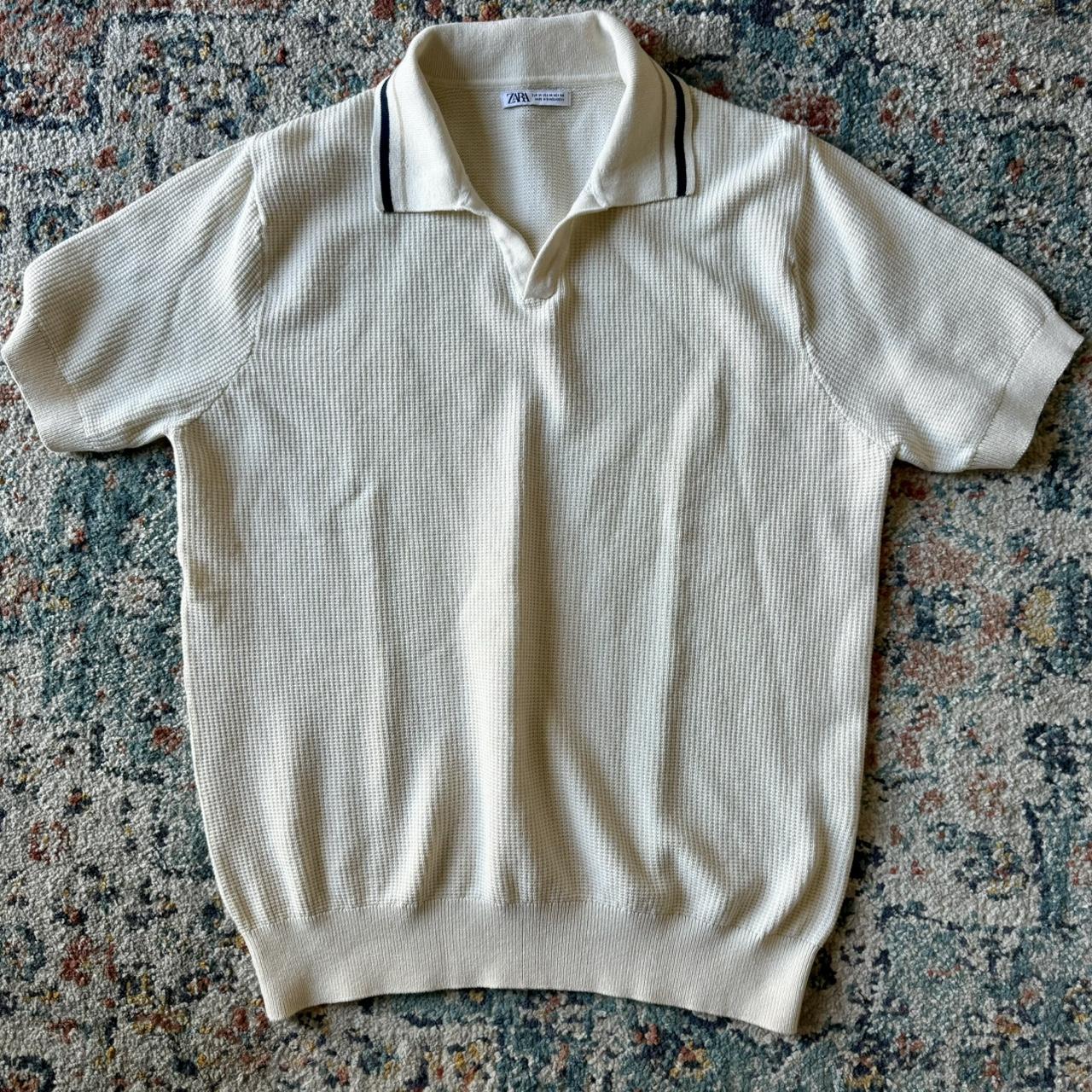 Zara cream colored shirt with black stripped collar... Depop