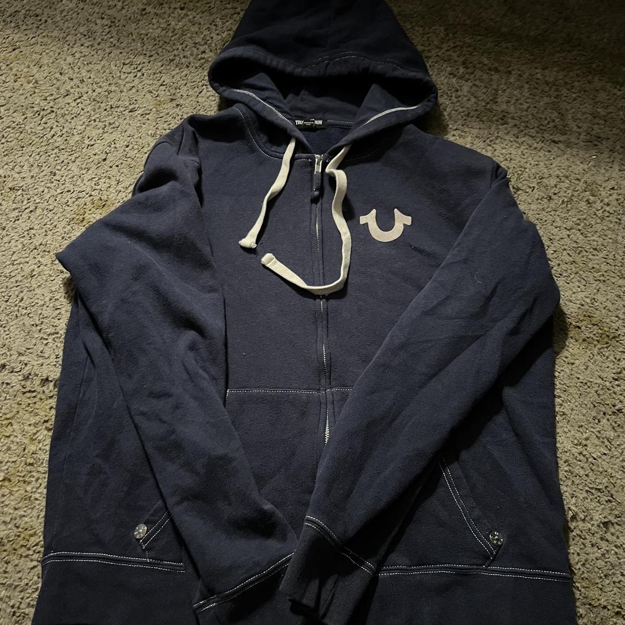 Navy blue true religion hoodie Depop