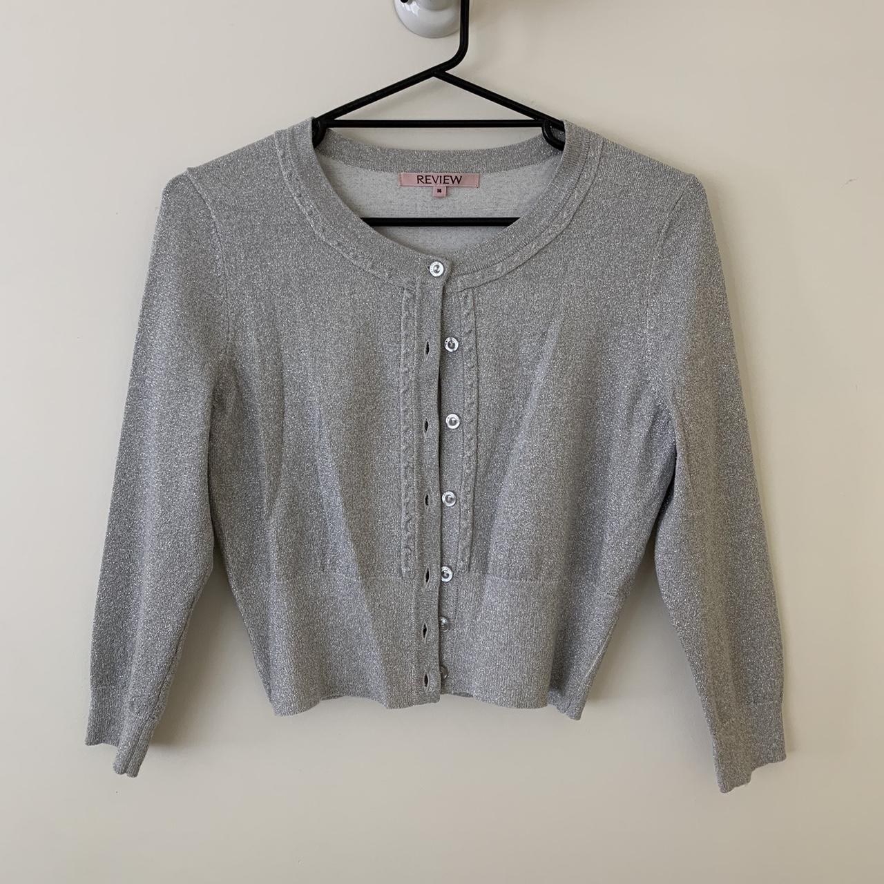 Silver sparkly cardigan, size medium Depop
