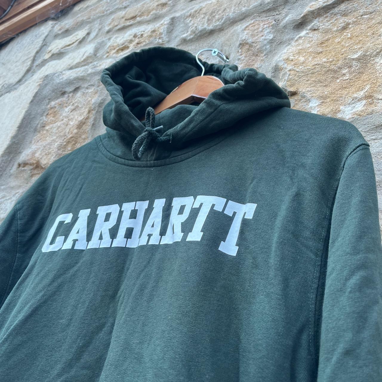 Green Carhartt College Spellout Hoodie L In good... - Depop