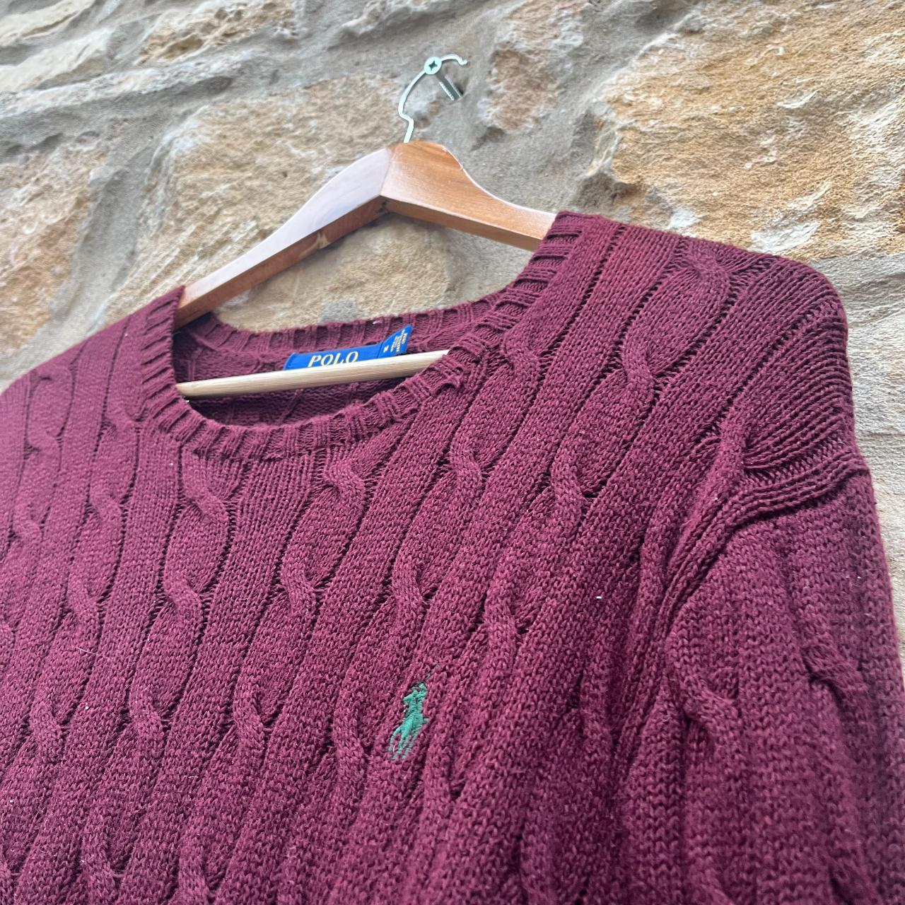 Ralph Lauren Burugundy Cable Knitted Sweatshirt... - Depop