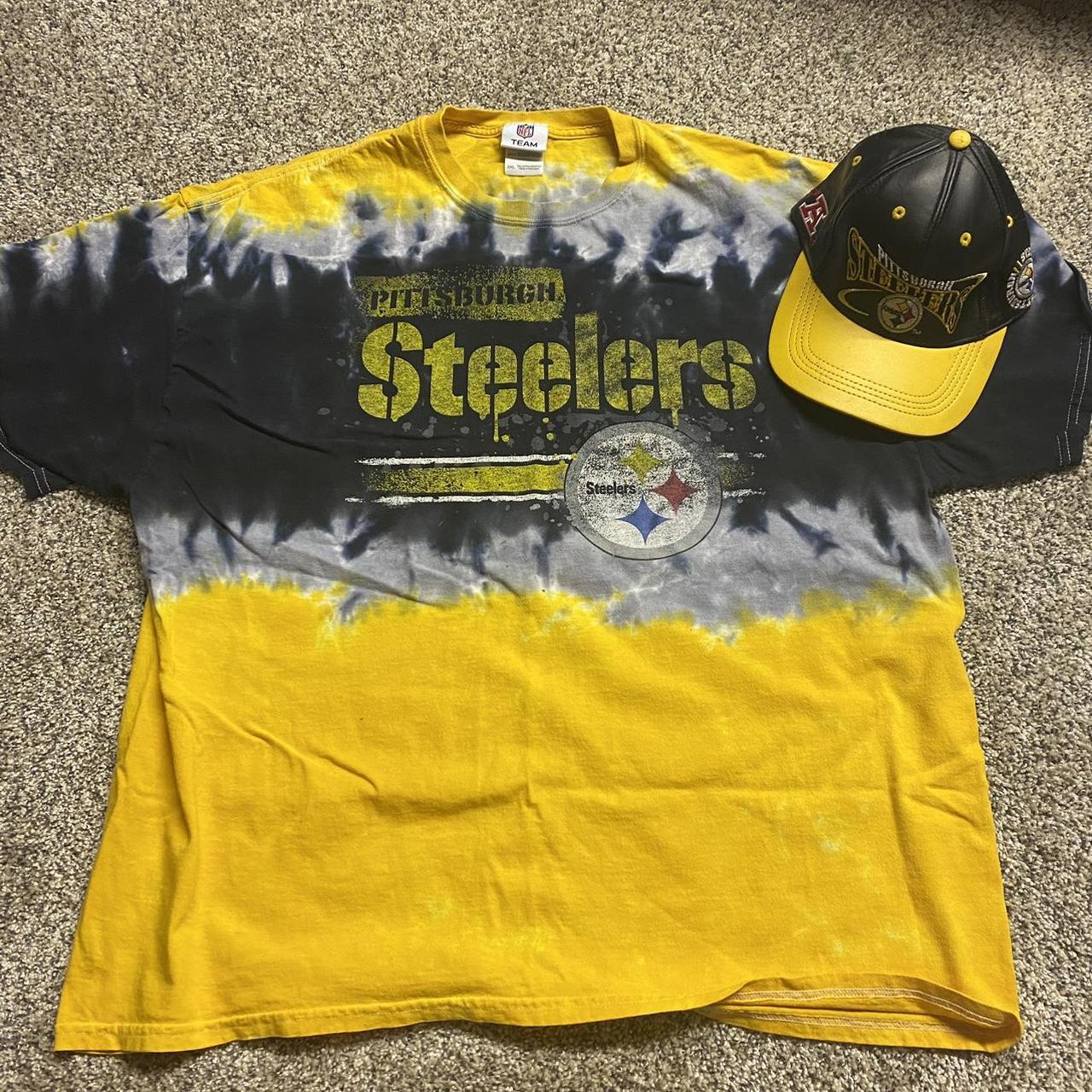 Tye-dye Steelers tee and vintage hat Tee is size... - Depop