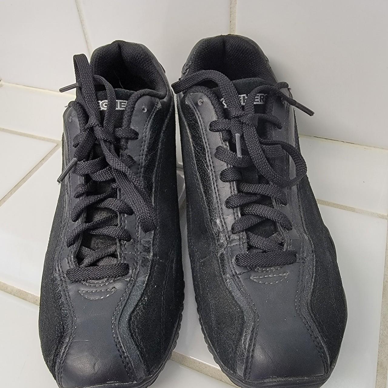 Skechers Black Sneakers Does Show Signs Of Wear On... - Depop