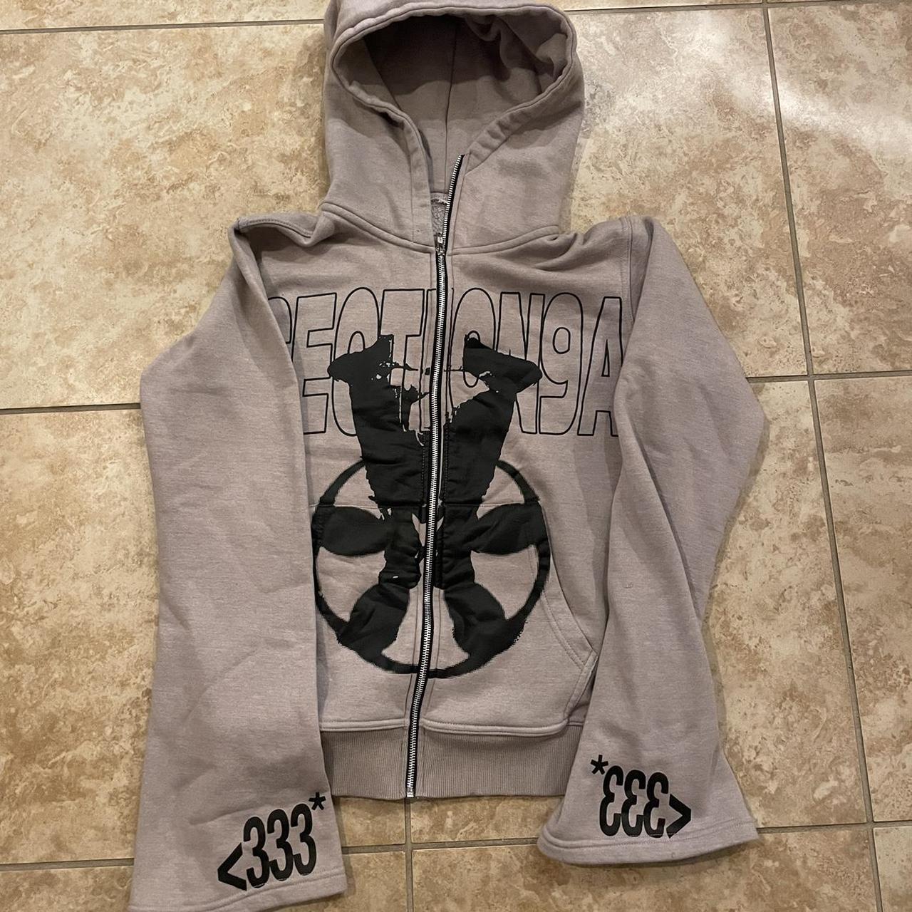 SECTION 9A Grey zip-up jacket with pointed hood and... - Depop