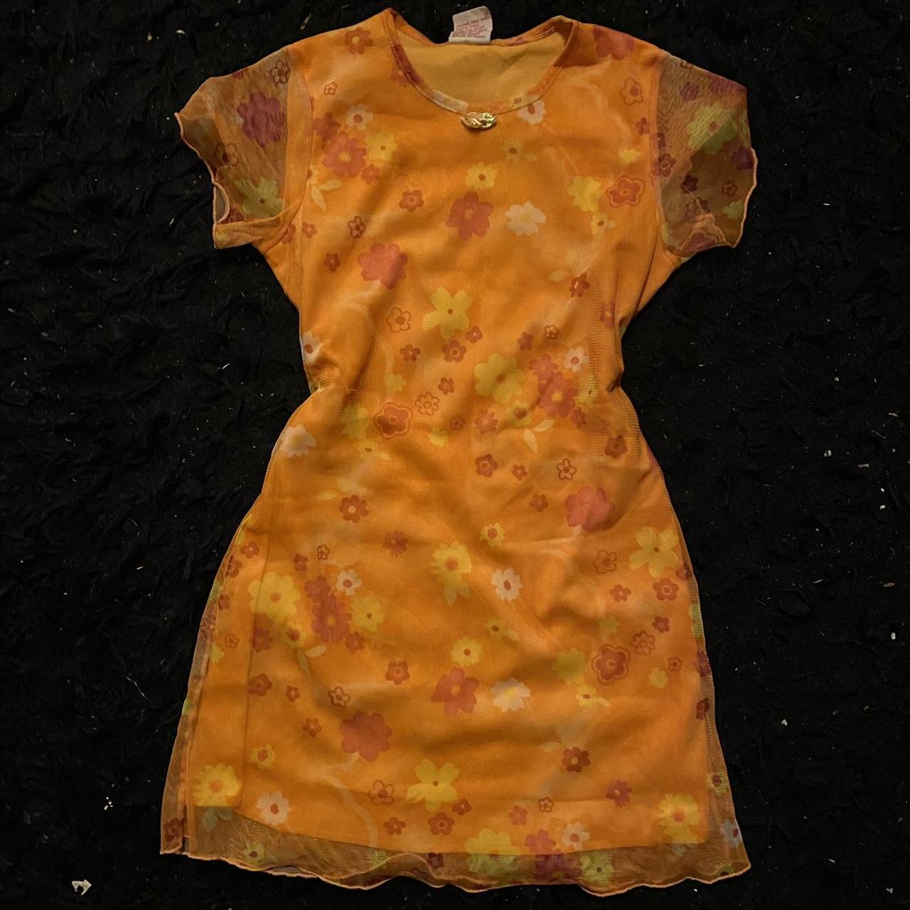 00s miss lana orange flower dress size large in... Depop
