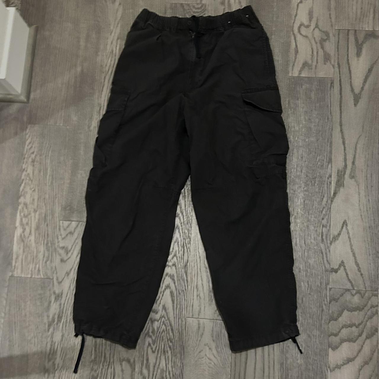 men's black parachute pants goes well with a lot of... - Depop