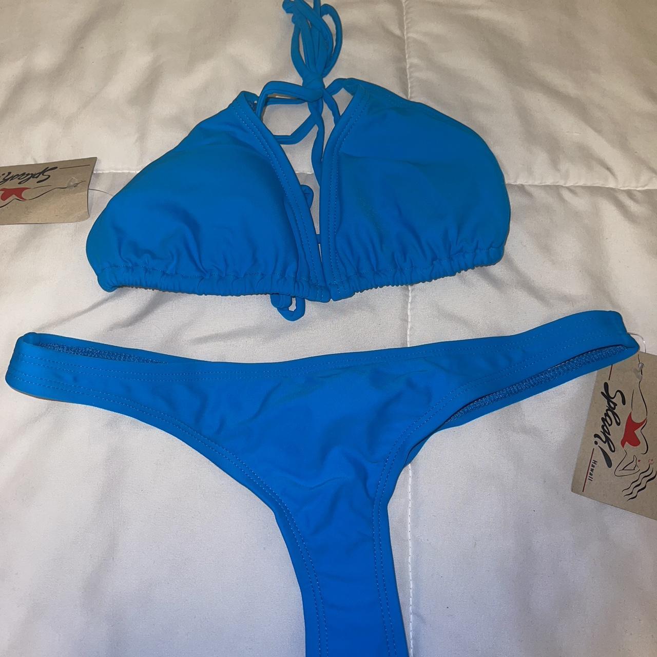 BNWT splash halter bikini thong set. Top in sz Small... Depop