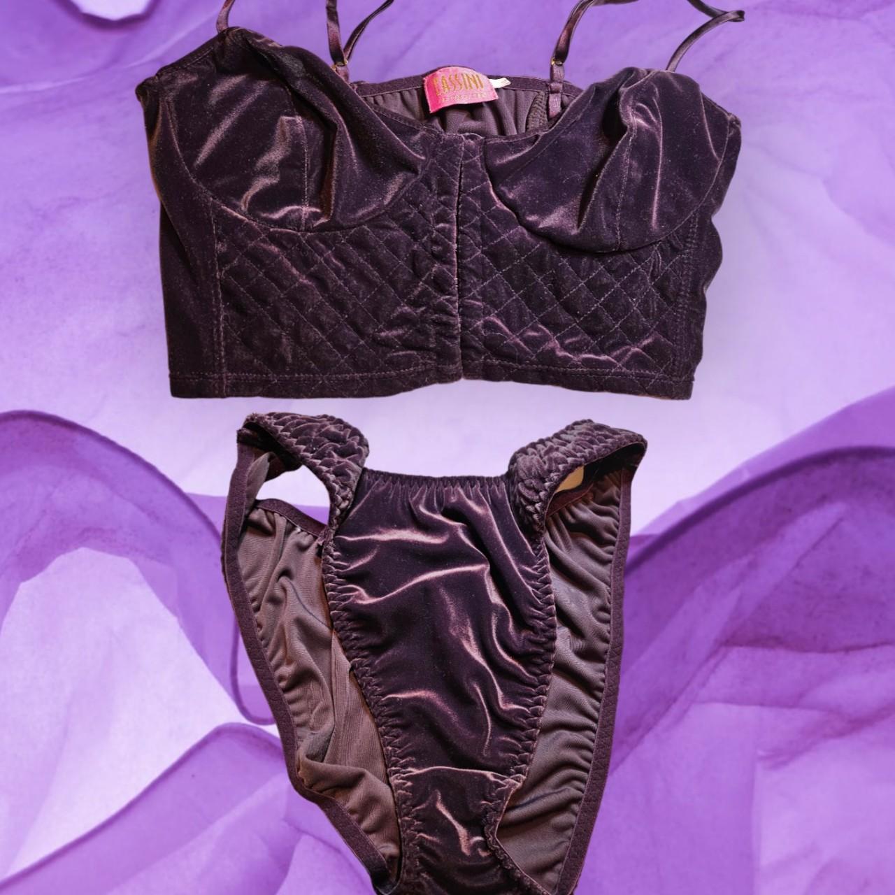 Vintage Cassini Intimates Purple Velvet Bra and... - Depop