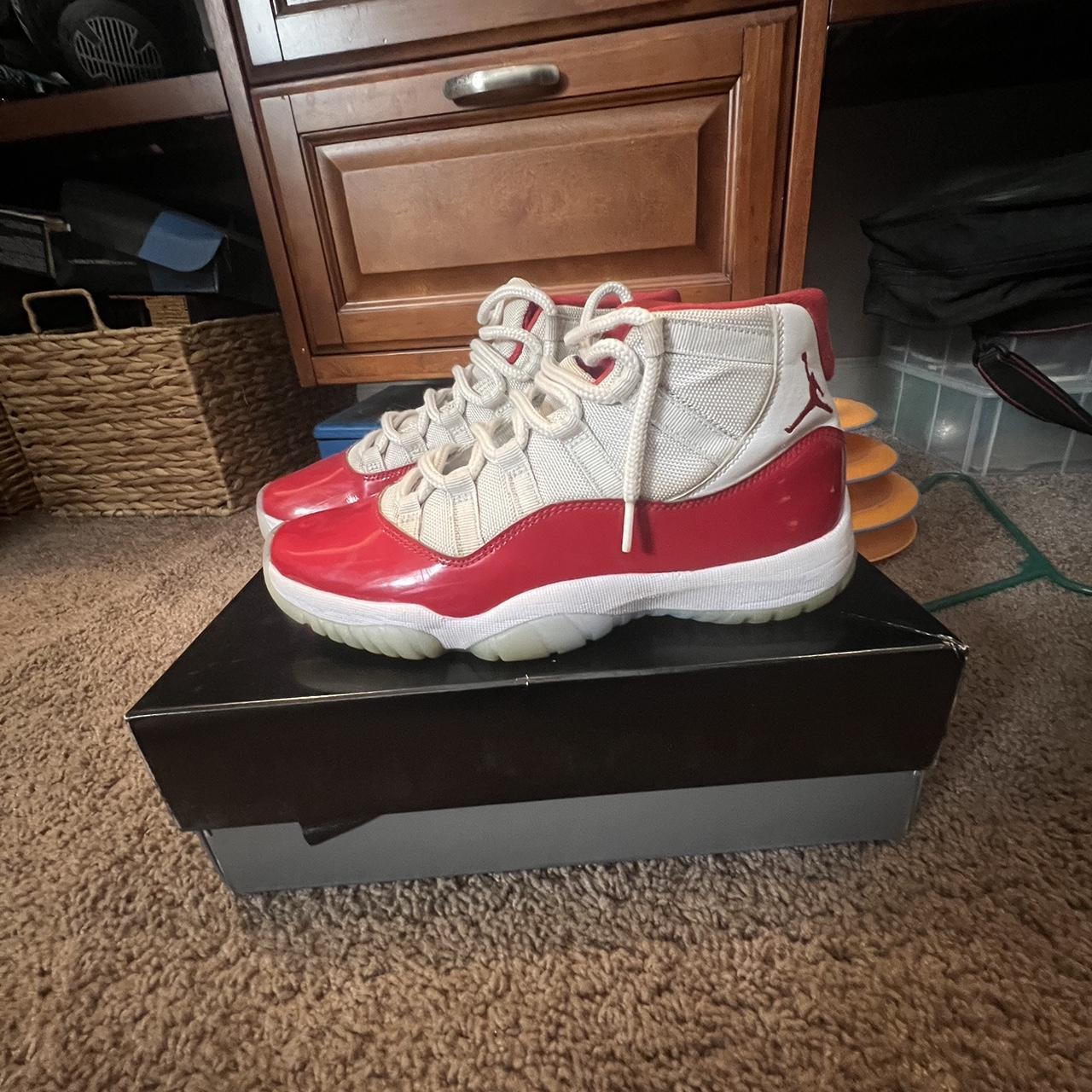 Cherry Jordan 11 size 8.5 slight yellowing on soles... Depop