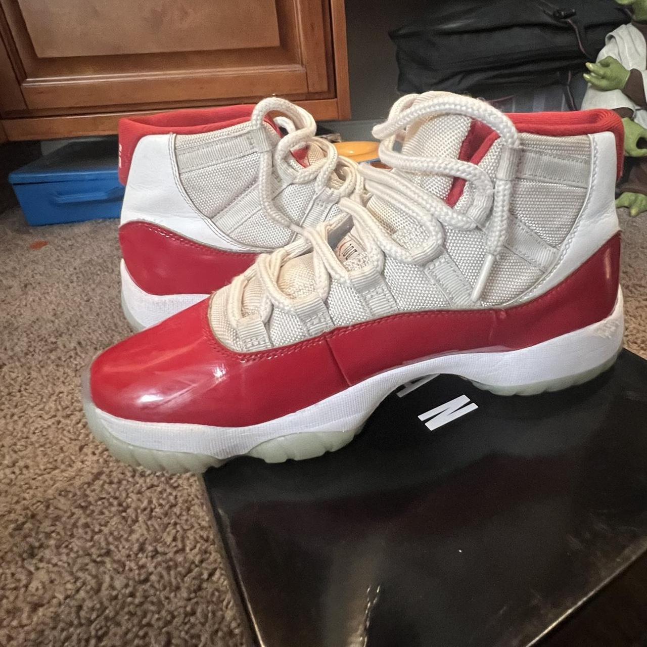 Cherry Jordan 11 size 8.5 slight yellowing on soles... Depop