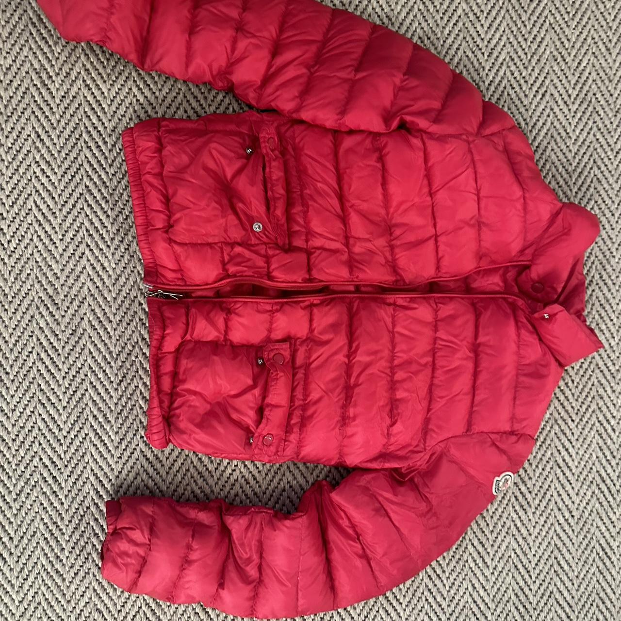 kids size 0 pink down moncler pink jacket - Depop