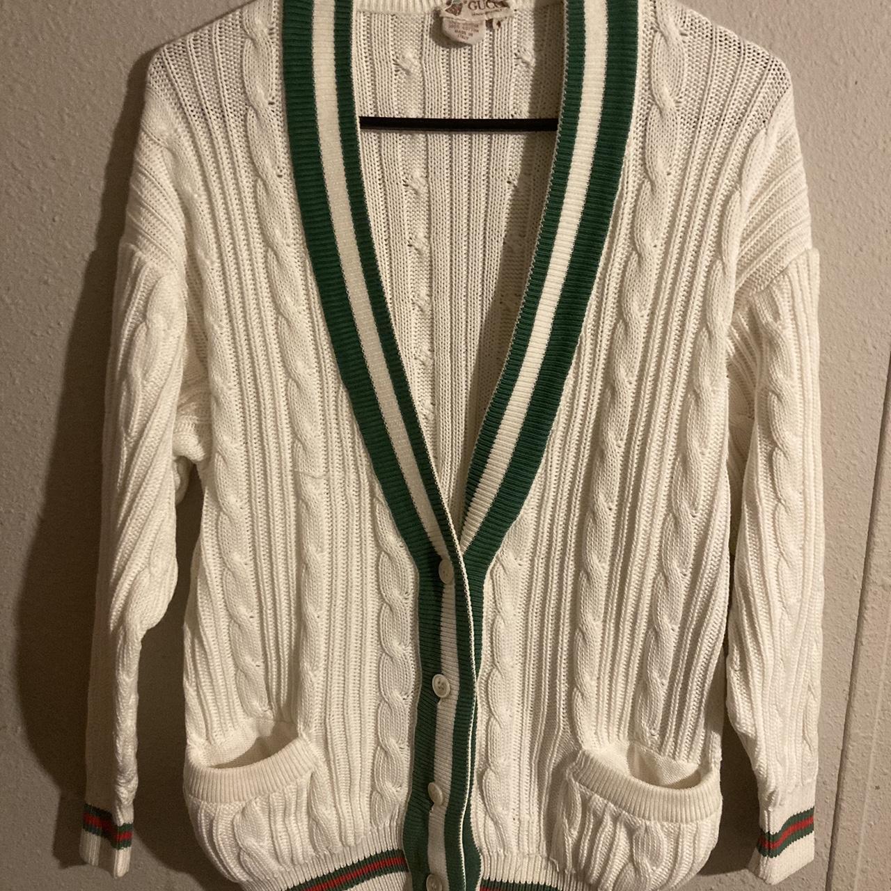 Vintage white Gucci cardigan has signature green and | Depop