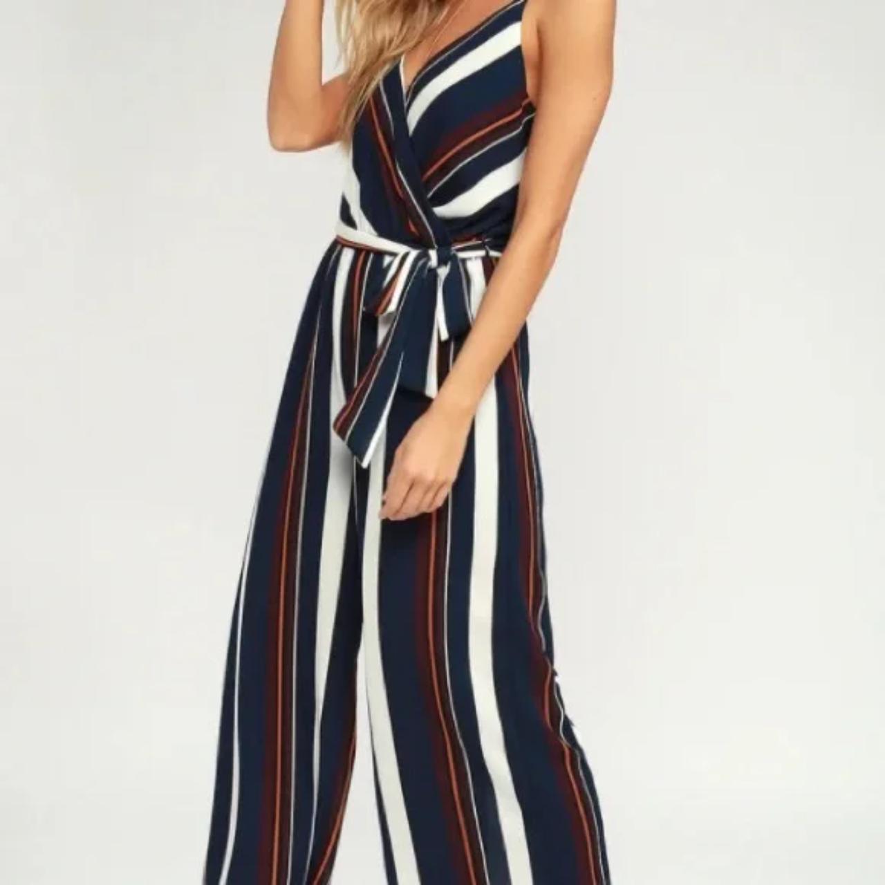 🌞NAVY BLUE STRIPED CULOTTES JUMPSUIT🌞 OG PRICE: $60 Depop