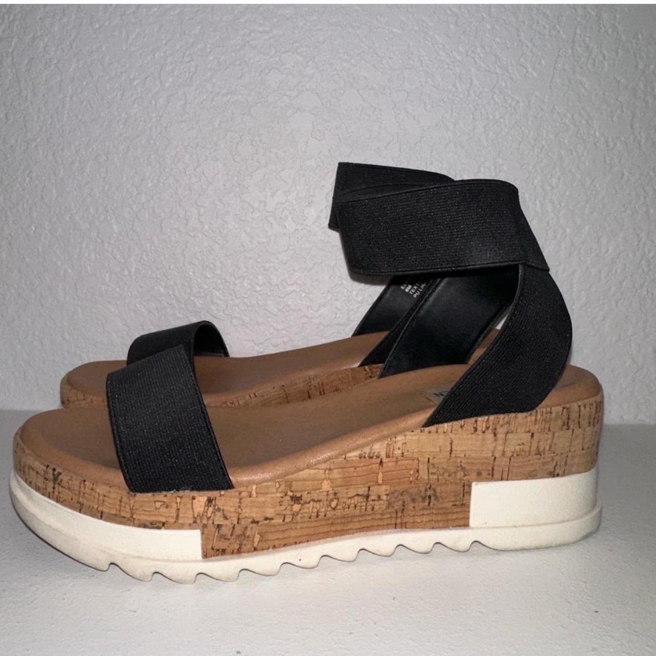 Steve Madden Elba Black Cork Wedge Sandal Only. Depop