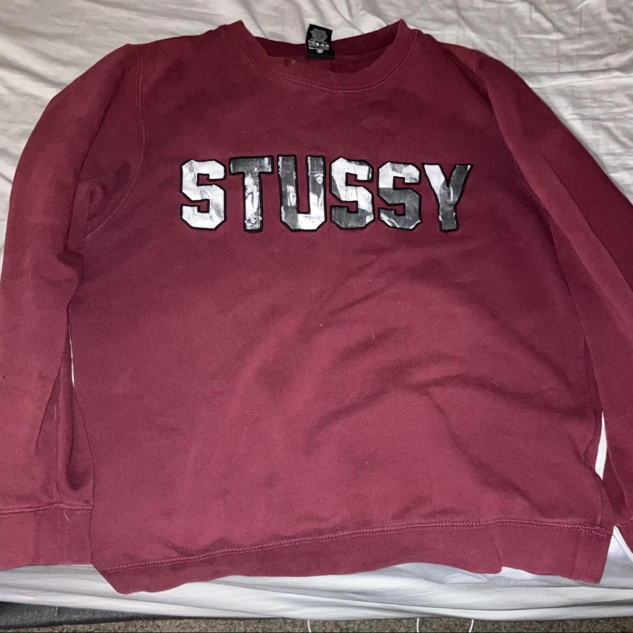 Stussy burgundy discount crew neck