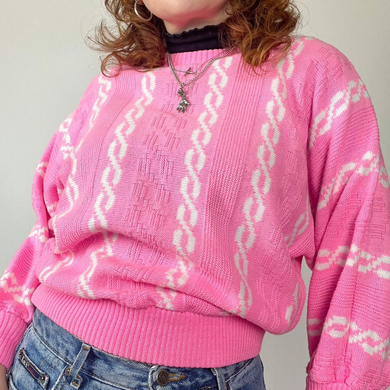 80s vintage bright pink jumper. Acrylic knit with... Depop