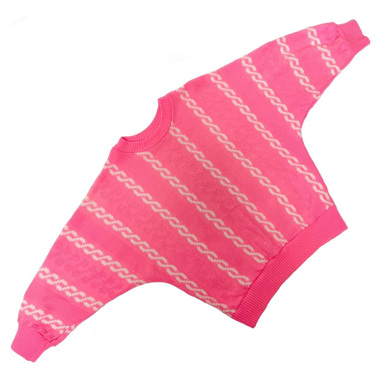 80s vintage bright pink jumper. Acrylic knit with... - Depop