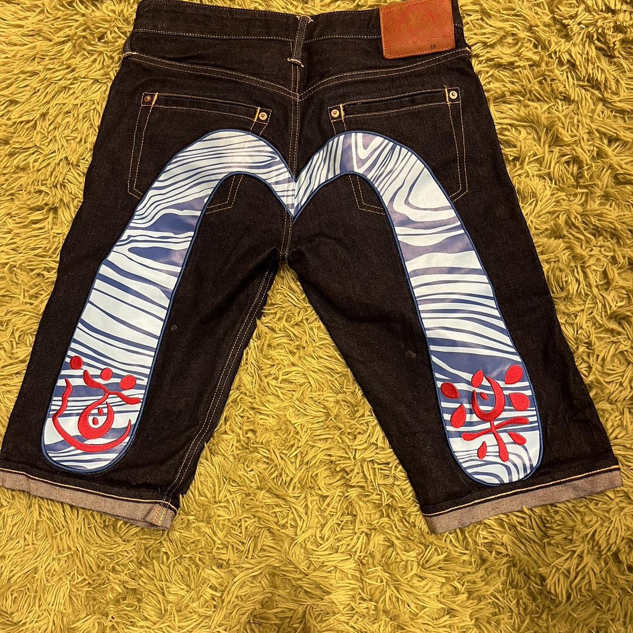Size 29 evisu jorts Looking to trade for sweatpants - Depop