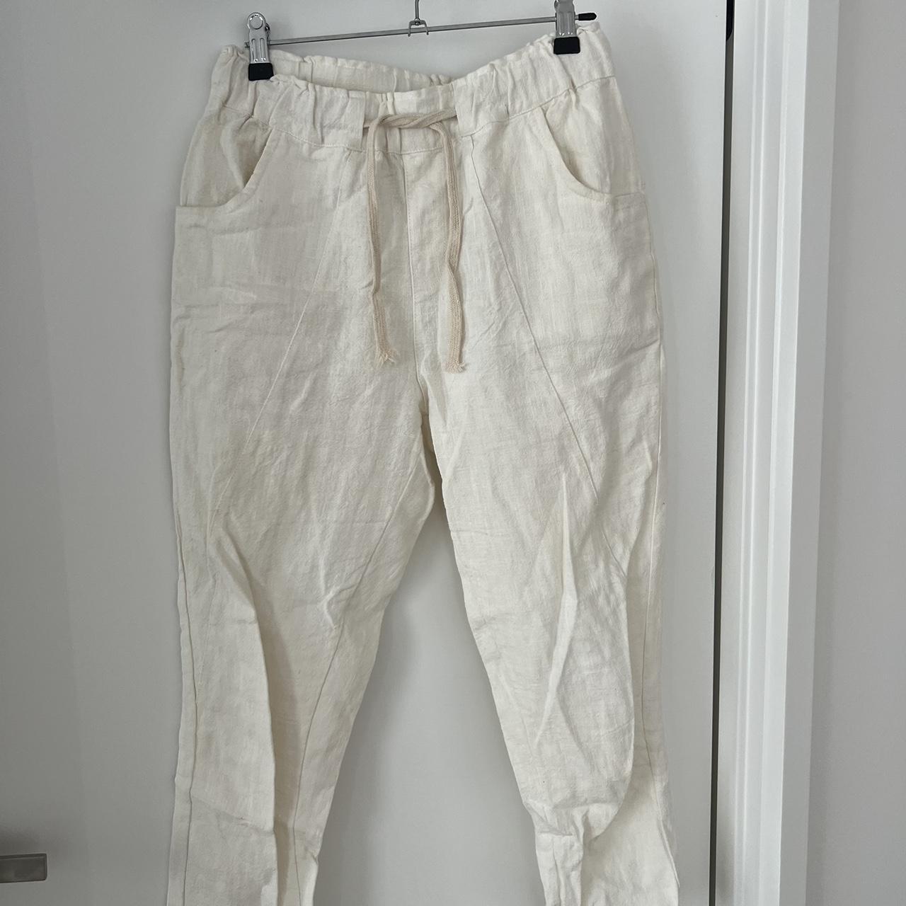 Slightly off white ankle grazing linen pants with a... - Depop