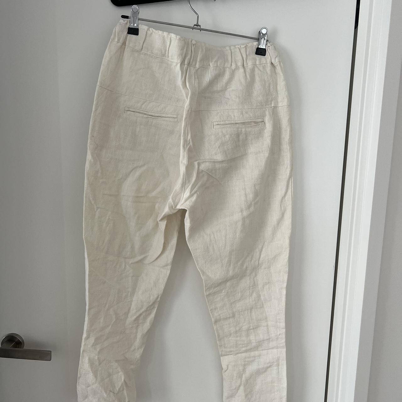 Slightly off white ankle grazing linen pants with a... - Depop