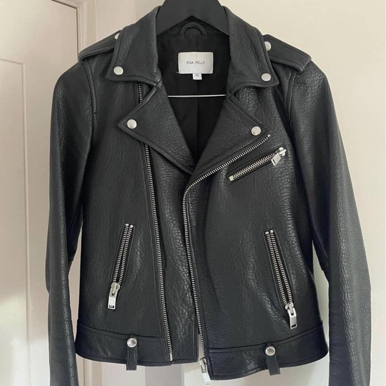 Ena Pelly black pebble leather jacket XS (size 6)... - Depop